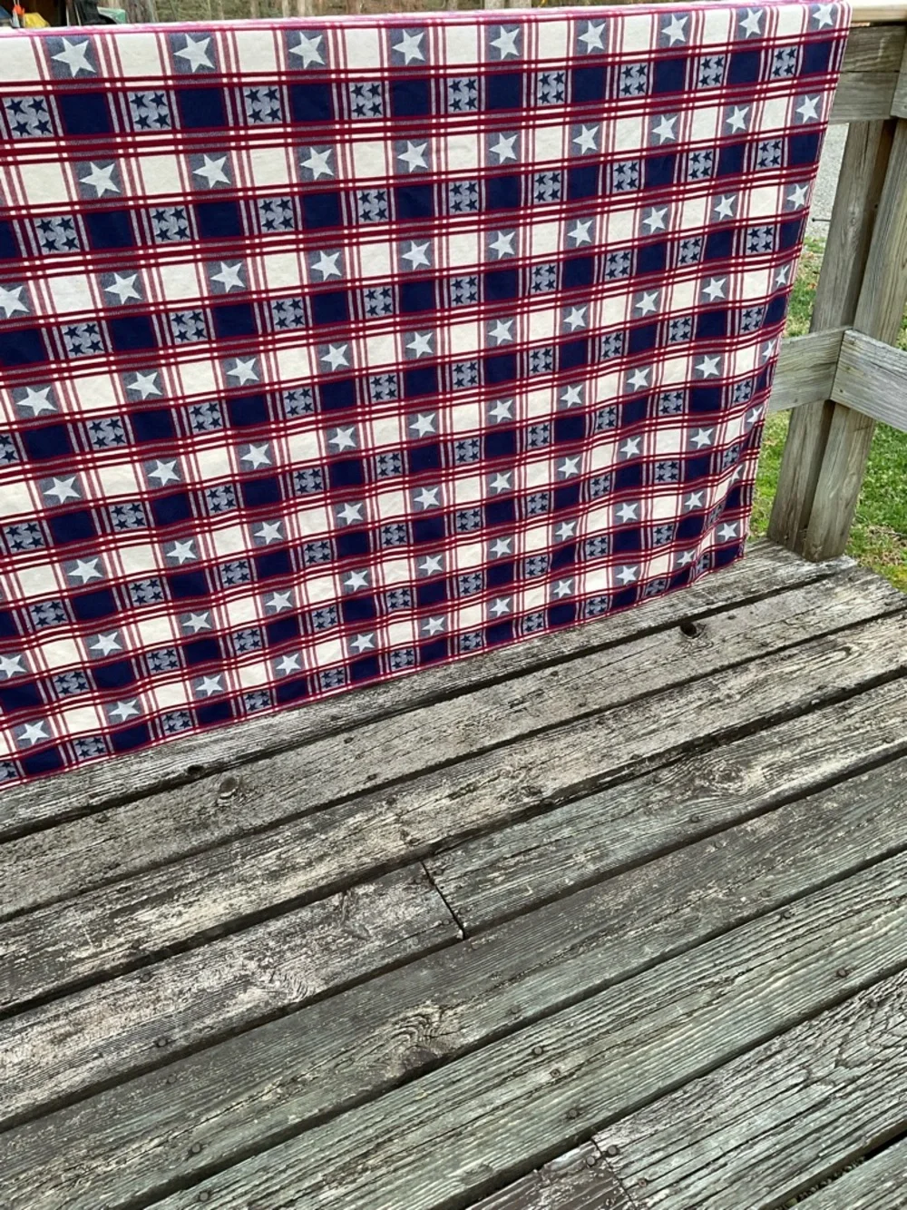 Pampered Chef Red white blue Star Plaid Cotton Tablecloth 4th July USA 58”by 80” - Picture 3 of 6